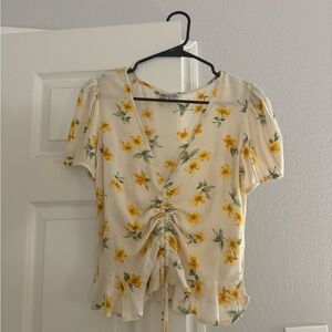 American Eagle Outfitters Cream Blouse with Yellow Floral Design